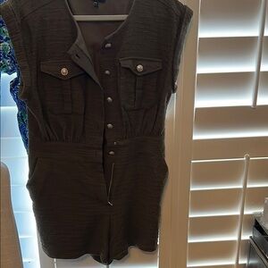 Olive Green Button-Up Romper